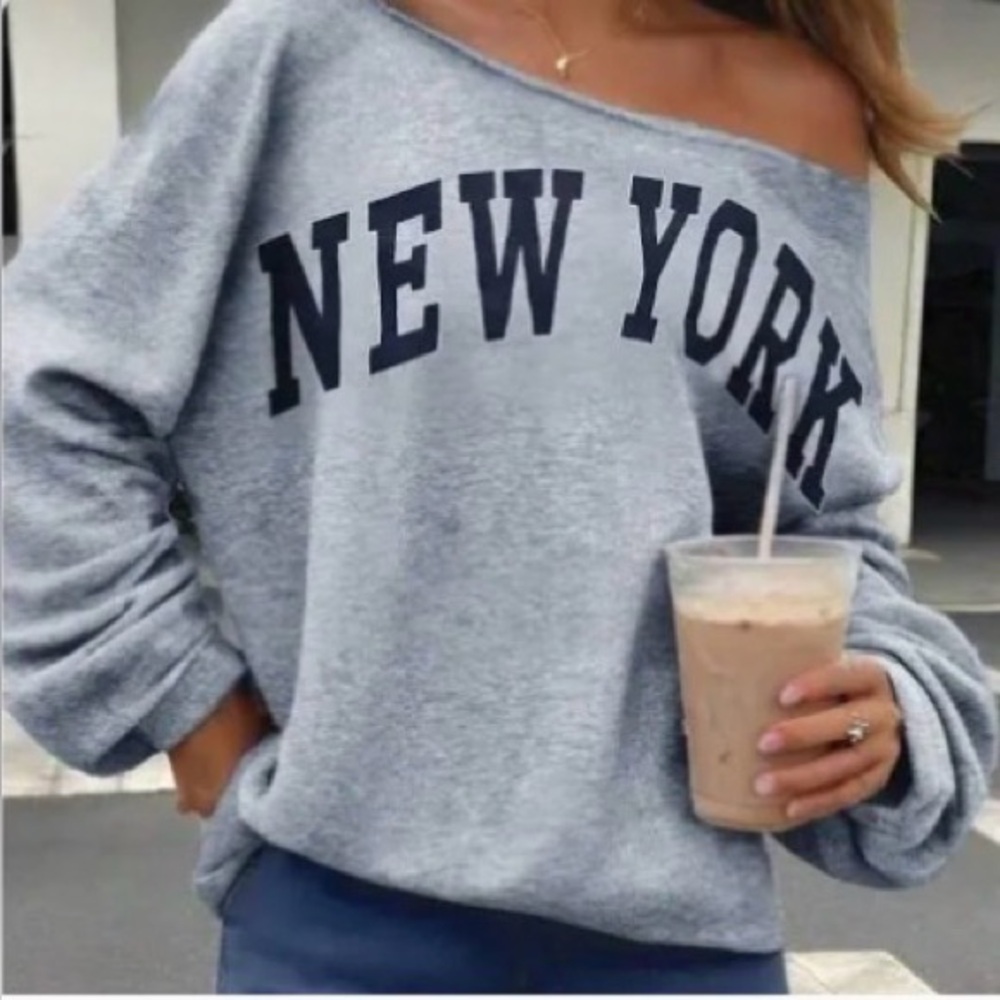SHEIN Gray Off-Shoulder New York Top